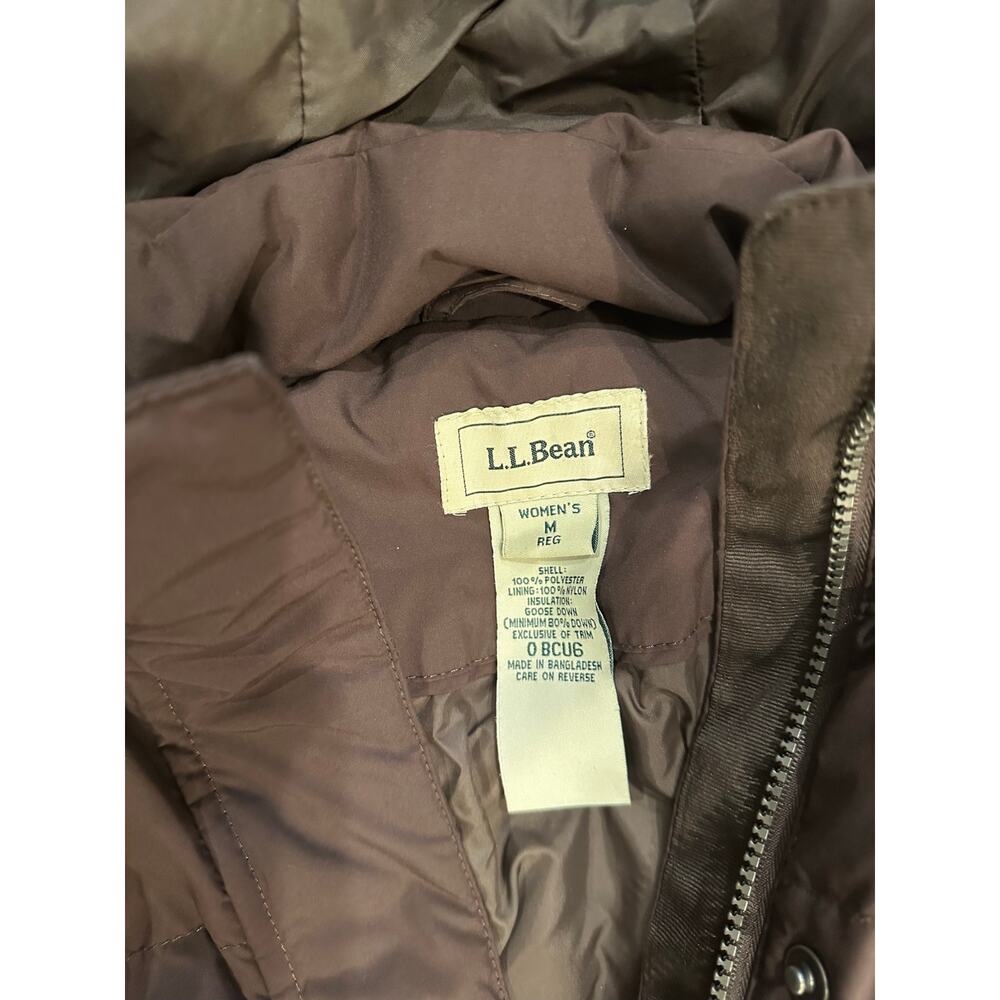 L.L.Bean Ultrawarm Down Coat 3/4 Length Brown Medium Down Puffer Fur Hood - Picture 4 of 7